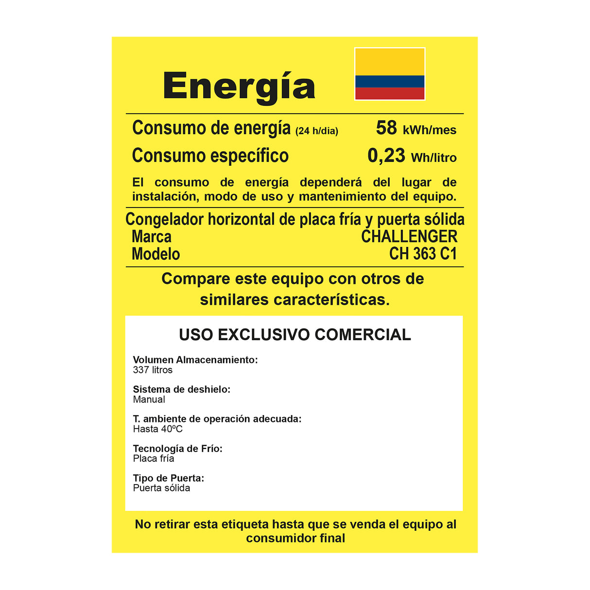 Congelador Challenger Blanco 117x89.5cm de 337 Litros Frost con Un Compartimiento - CONGELADORES | Bylmo