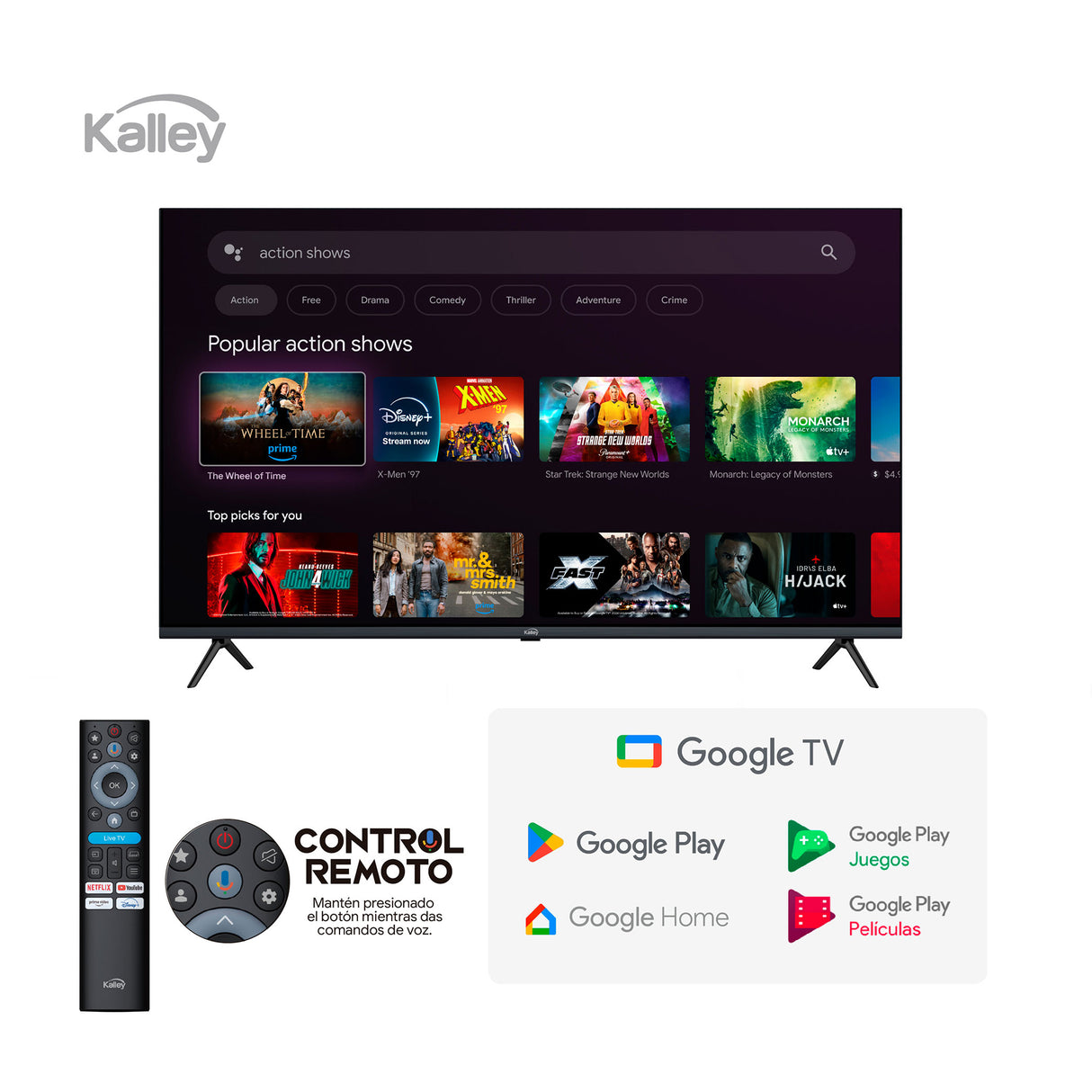 Televisor Kalley Google TV Negro 122.6x77.6cm de 55" Pulgadas Smart LED 4K 2160P con Wifi y Bluetooth Integrado - TELEVISORES | Bylmo