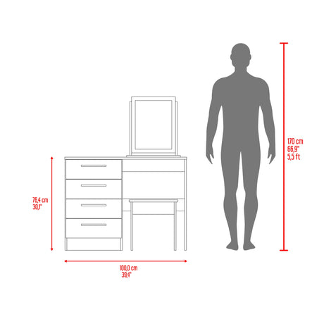 Tocador Kaia Avellana y Wengue 100x126.7cm con Cuatro Cajones y con Espejo - TOCADORES | Bylmo
