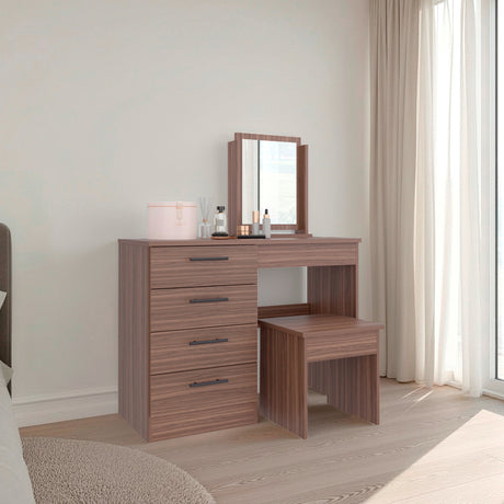Tocador Kaia Avellana y Wengue 100x126.7cm con Cuatro Cajones y con Espejo - TOCADORES | Bylmo