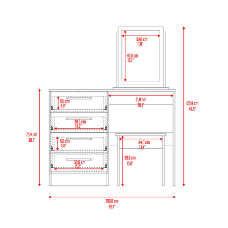 Tocador Kaia Avellana y Wengue 100x126.7cm con Cuatro Cajones y con Espejo - TOCADORES | Bylmo