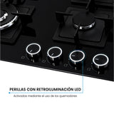 Estufa de Empotrar Challenger Aura Negro 59.1x51.1cm 110 Voltios para Gas Natural con Cuatro Quemadores - ESTUFAS DE EMPORTRAR Y CUBIERTAS | Bylmo
