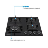 Estufa de Empotrar Challenger Aura Negro 59.1x51.1cm 110 Voltios para Gas Natural con Cuatro Quemadores - ESTUFAS DE EMPORTRAR Y CUBIERTAS | Bylmo