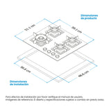 Estufa de Empotrar Challenger Aura Negro 59.1x51.1cm 110 Voltios para Gas Natural con Cuatro Quemadores - ESTUFAS DE EMPORTRAR Y CUBIERTAS | Bylmo