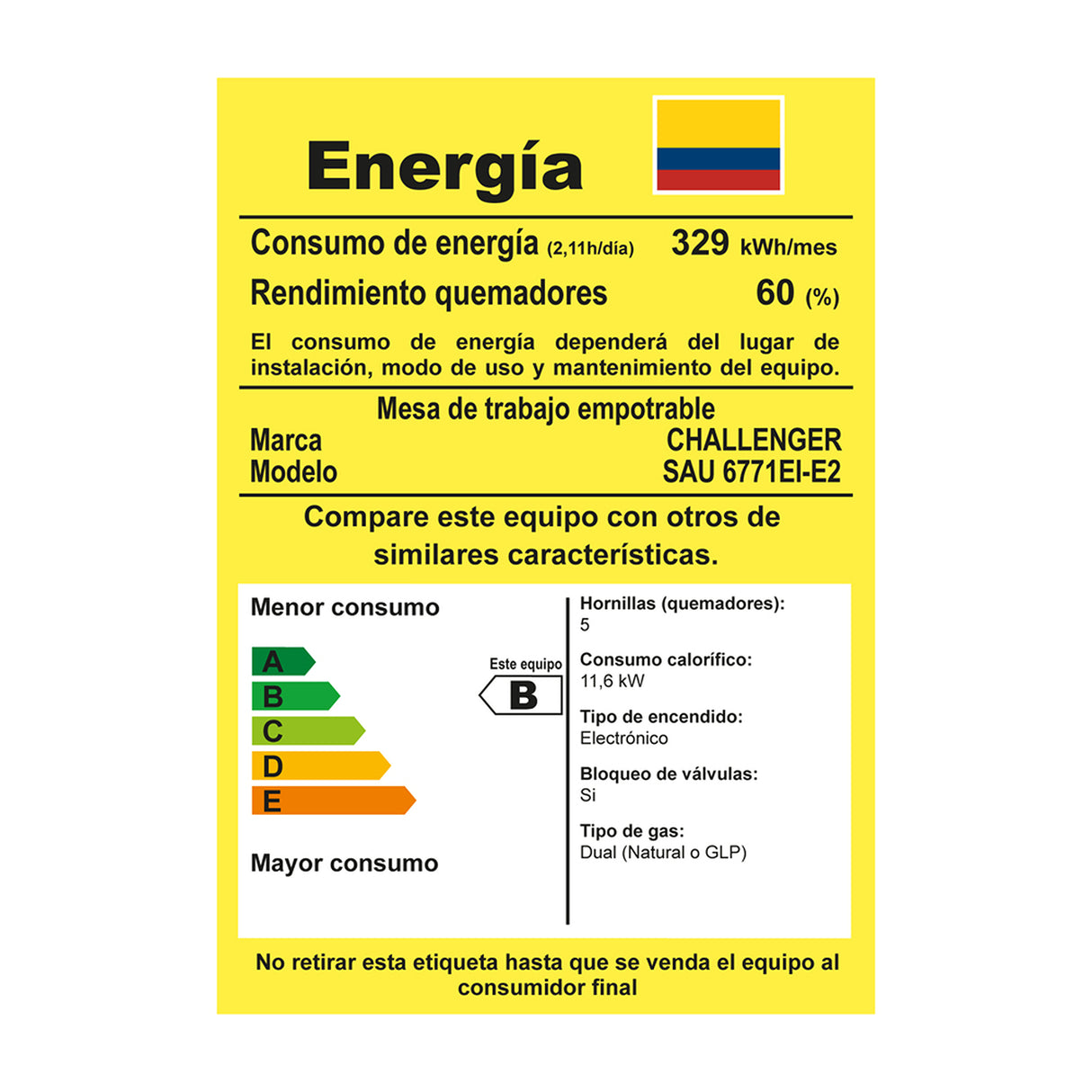 Estufa de Empotrar Challenger Aura Negro 76x50cm 110 Voltios para Gas Natural con Cinco Quemadores - ESTUFAS DE EMPORTRAR Y CUBIERTAS | Bylmo