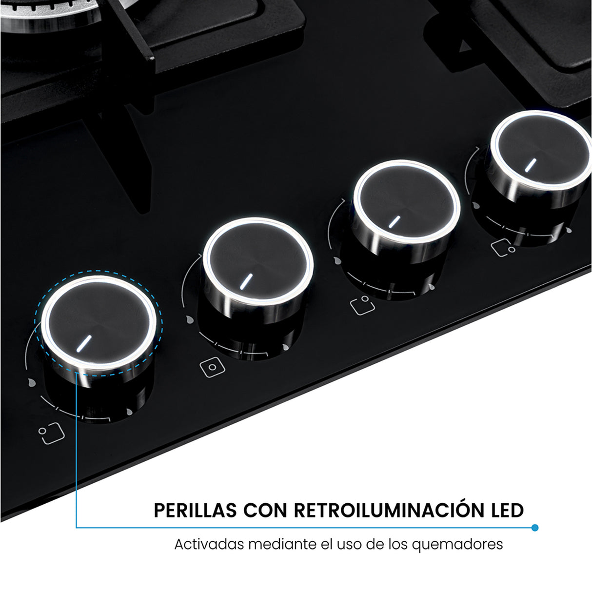 Estufa de Empotrar Challenger Aura Negro 76x50cm 110 Voltios para Gas Natural con Cinco Quemadores - ESTUFAS DE EMPORTRAR Y CUBIERTAS | Bylmo