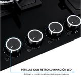 Estufa de Empotrar Challenger Aura Negro 76x50cm 110 Voltios para Gas Natural con Cinco Quemadores - ESTUFAS DE EMPORTRAR Y CUBIERTAS | Bylmo