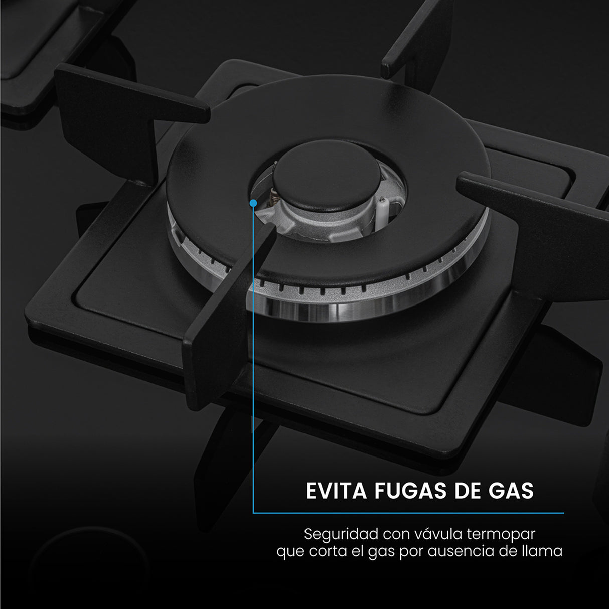 Estufa de Empotrar Challenger Aura Negro 76x50cm 110 Voltios para Gas Natural con Cinco Quemadores - ESTUFAS DE EMPORTRAR Y CUBIERTAS | Bylmo