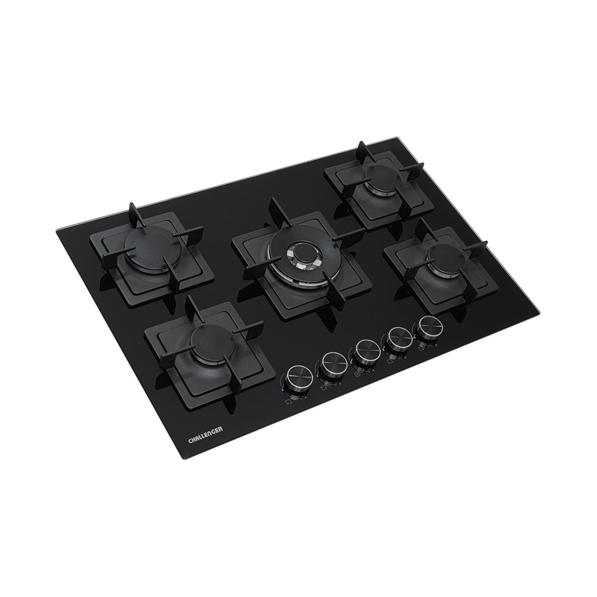 Estufa de Empotrar Challenger Aura Negro 76x50cm 110 Voltios para Gas Natural con Cinco Quemadores - ESTUFAS DE EMPORTRAR Y CUBIERTAS | Bylmo