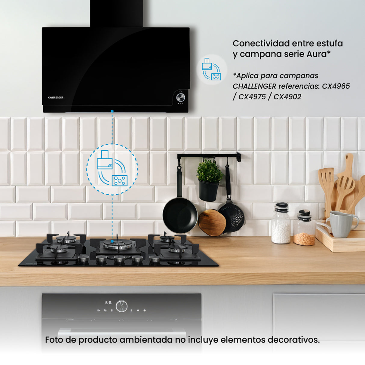 Estufa de Empotrar Challenger Aura Negro 76x50cm 110 Voltios para Gas Natural con Cinco Quemadores - ESTUFAS DE EMPORTRAR Y CUBIERTAS | Bylmo