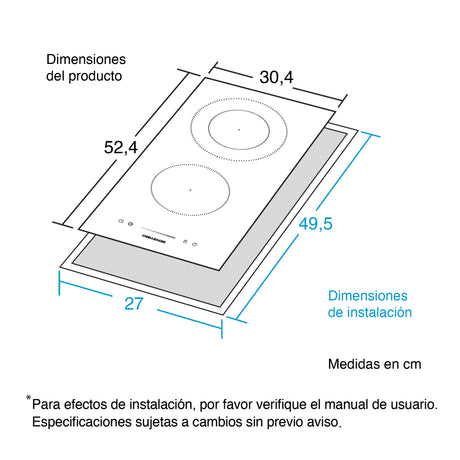 Estufa de Empotrar Challenger Vitrocerámica Negro 30x50cm 220 Voltios con Dos Quemadores y con Pantalla Digital - ESTUFAS DE EMPORTRAR Y CUBIERTAS | Bylmo