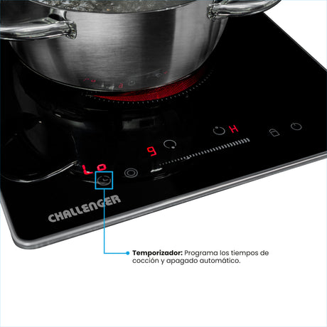 Estufa de Empotrar Challenger Vitrocerámica Negro 30x50cm 220 Voltios con Dos Quemadores y con Pantalla Digital - ESTUFAS DE EMPORTRAR Y CUBIERTAS | Bylmo