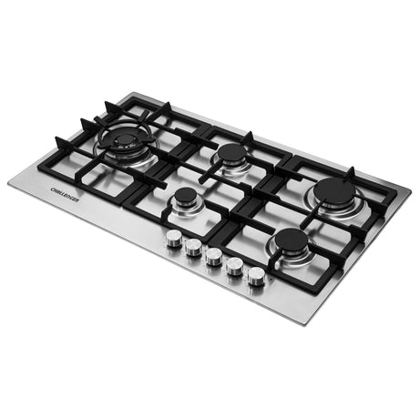 Estufa de Empotrar Challenger Verona Plateado y Negro 86x51cm 110 Voltios para Gas Natural con Cinco Quemadores - ESTUFAS DE EMPORTRAR Y CUBIERTAS | Bylmo