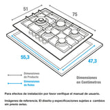 Estufa de Empotrar Challenger Verona Plateado y Negro 75x51cm 110 Voltios para Gas Natural con Cinco Quemadores - ESTUFAS DE EMPORTRAR Y CUBIERTAS | Bylmo