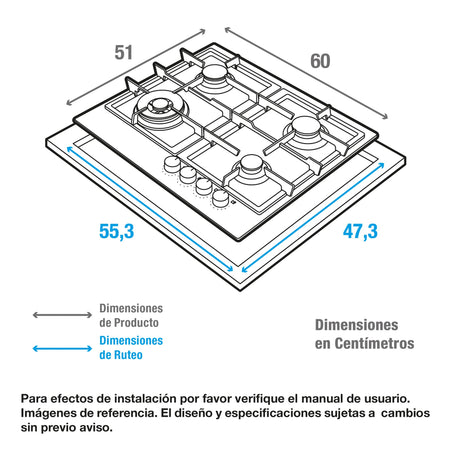 Estufa de Empotrar Challenger Verona Plateado y Negro 60x51cm 110 Voltios para Gas Natural con Cuatro Quemadores - ESTUFAS DE EMPORTRAR Y CUBIERTAS | Bylmo