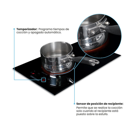 Estufa de Empotrar Challenger Inducción Negro 30x52cm 220 Voltios con Dos Quemadores y con Pantalla Digital - ESTUFAS DE EMPORTRAR Y CUBIERTAS | Bylmo