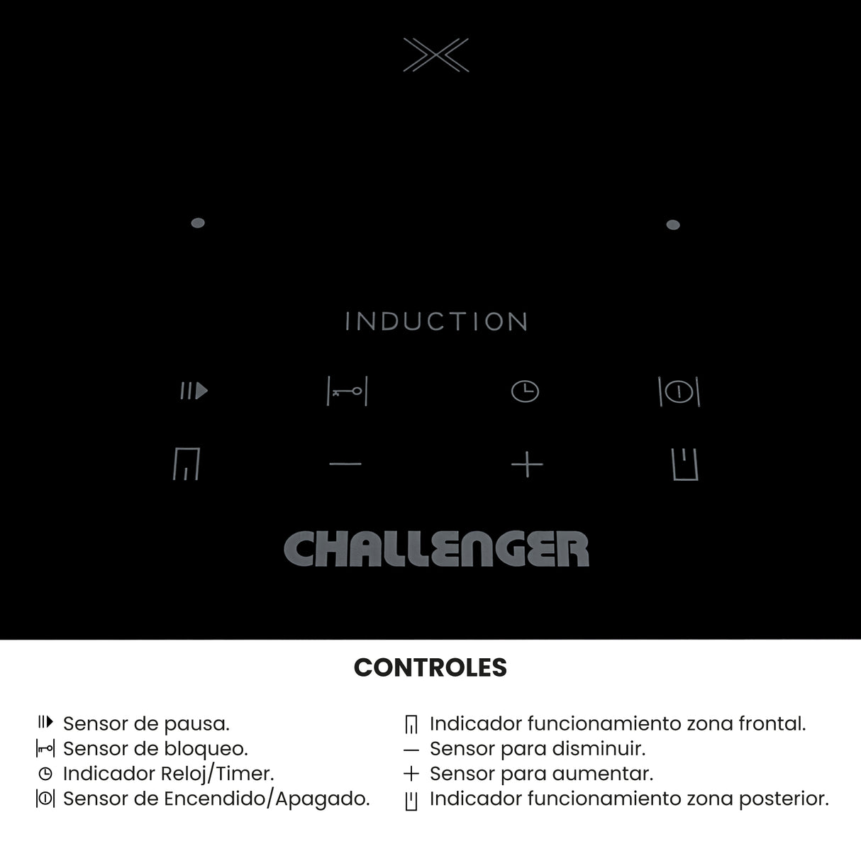 Estufa de Empotrar Challenger Inducción Negro 30x52cm 220 Voltios con Dos Quemadores y con Pantalla Digital - ESTUFAS DE EMPORTRAR Y CUBIERTAS | Bylmo