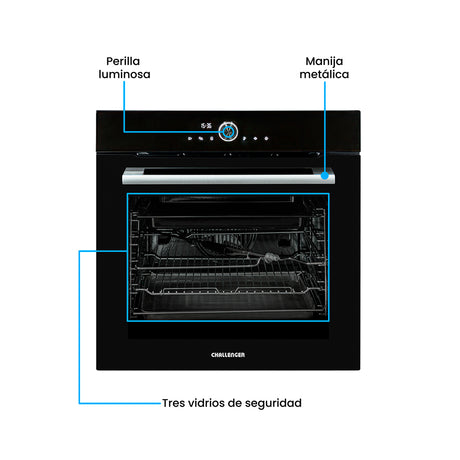 Horno de Empotrar Challenger Aura Negro 59.5x59.5cm Electrico 220 Voltios con Pantalla Digital - HORNOS DE EMPORTRAR | Bylmo