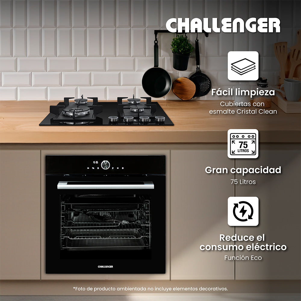 Horno de Empotrar Challenger Aura Negro 59.5x59.5cm Electrico 220 Voltios con Pantalla Digital - HORNOS DE EMPORTRAR | Bylmo
