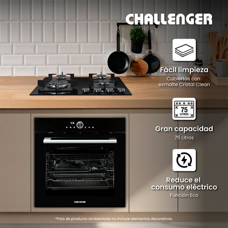 Horno de Empotrar Challenger Aura Negro 59.5x59.5cm Electrico 220 Voltios con Pantalla Digital - HORNOS DE EMPORTRAR | Bylmo