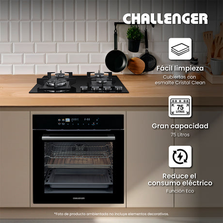 Horno de Empotrar Challenger Aura Negro 59.8x59.8cm Electrico 220 Voltios con Pantalla Digital - HORNOS DE EMPORTRAR | Bylmo