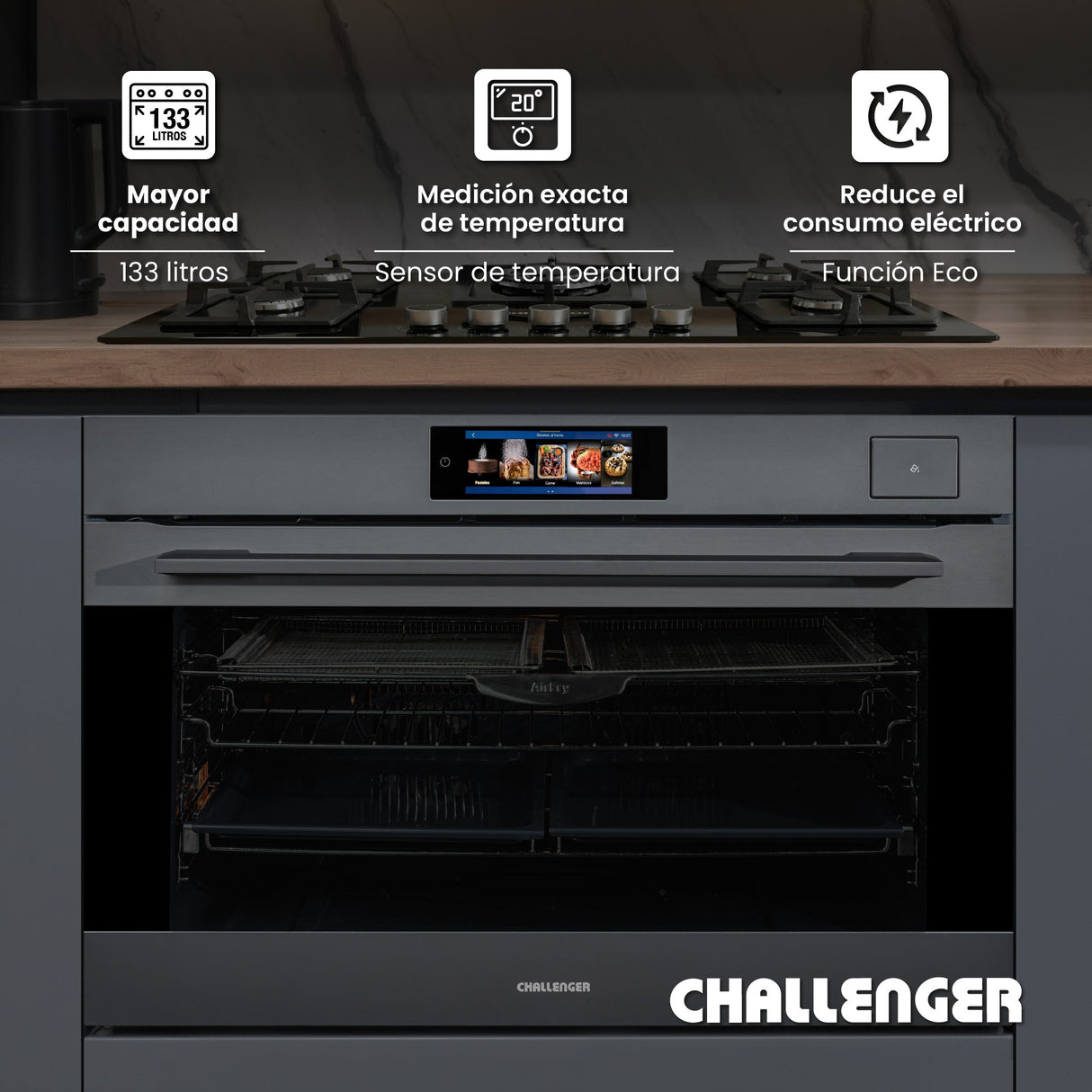 Horno de Empotrar Challenger Isola Gris Mate 89.4x59.5cm Electrico 220 Voltios con Pantalla Digital - HORNOS DE EMPORTRAR | Bylmo