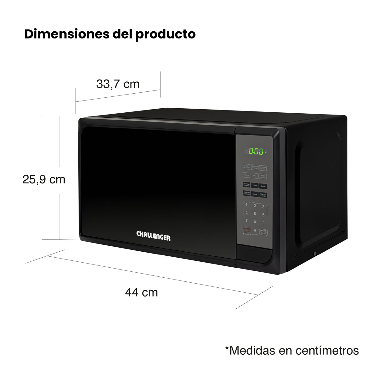 Horno Microondas Challenger Negro 44x29.5cm de 20 Litros con Seis Funciones Preconfiguradas - HORNOS MICROONDAS | Bylmo