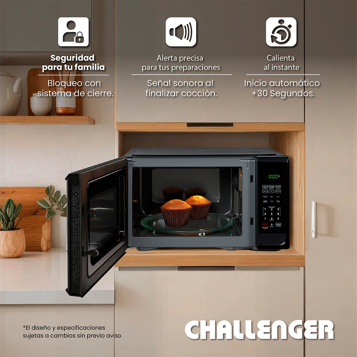 Horno Microondas Challenger Negro 52x30cm de 32 Litros con Seis Funciones Preconfiguradas - HORNOS MICROONDAS | Bylmo