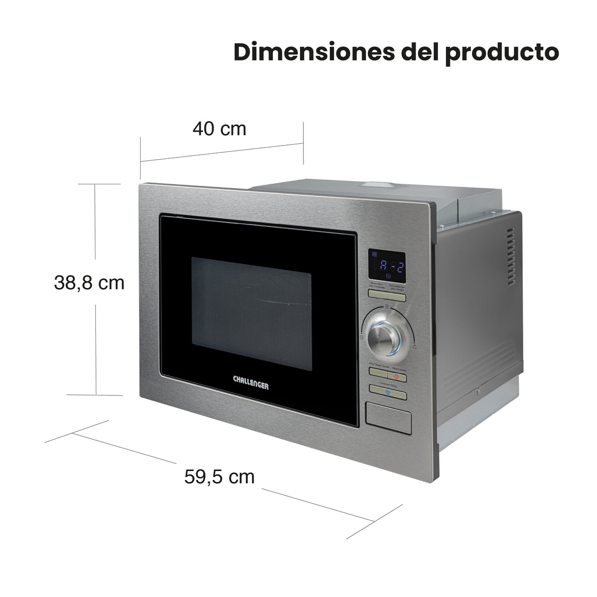 Horno Microondas de Empotrar Challenger Gris y Negro 59.5x38.8cm de 25 Litros con Ocho Funciones Preconfiguradas - HORNOS MICROONDAS | Bylmo
