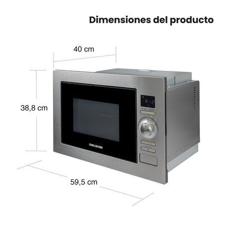 Horno Microondas de Empotrar Challenger Gris y Negro 59.5x38.8cm de 25 Litros con Ocho Funciones Preconfiguradas - HORNOS MICROONDAS | Bylmo