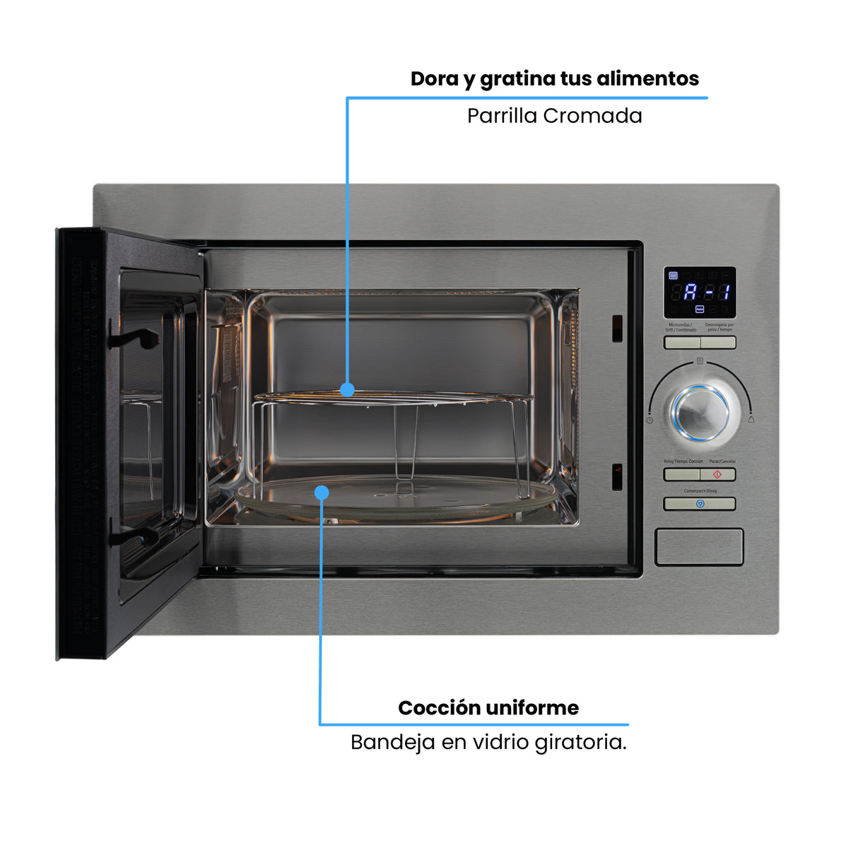 Horno Microondas de Empotrar Challenger Gris y Negro 59.5x38.8cm de 25 Litros con Ocho Funciones Preconfiguradas - HORNOS MICROONDAS | Bylmo