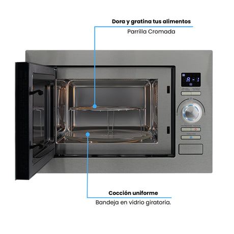 Horno Microondas de Empotrar Challenger Gris y Negro 59.5x38.8cm de 25 Litros con Ocho Funciones Preconfiguradas - HORNOS MICROONDAS | Bylmo