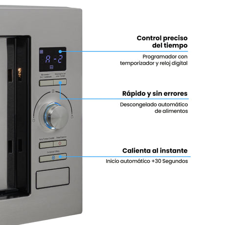 Horno Microondas de Empotrar Challenger Gris y Negro 59.5x38.8cm de 25 Litros con Ocho Funciones Preconfiguradas - HORNOS MICROONDAS | Bylmo