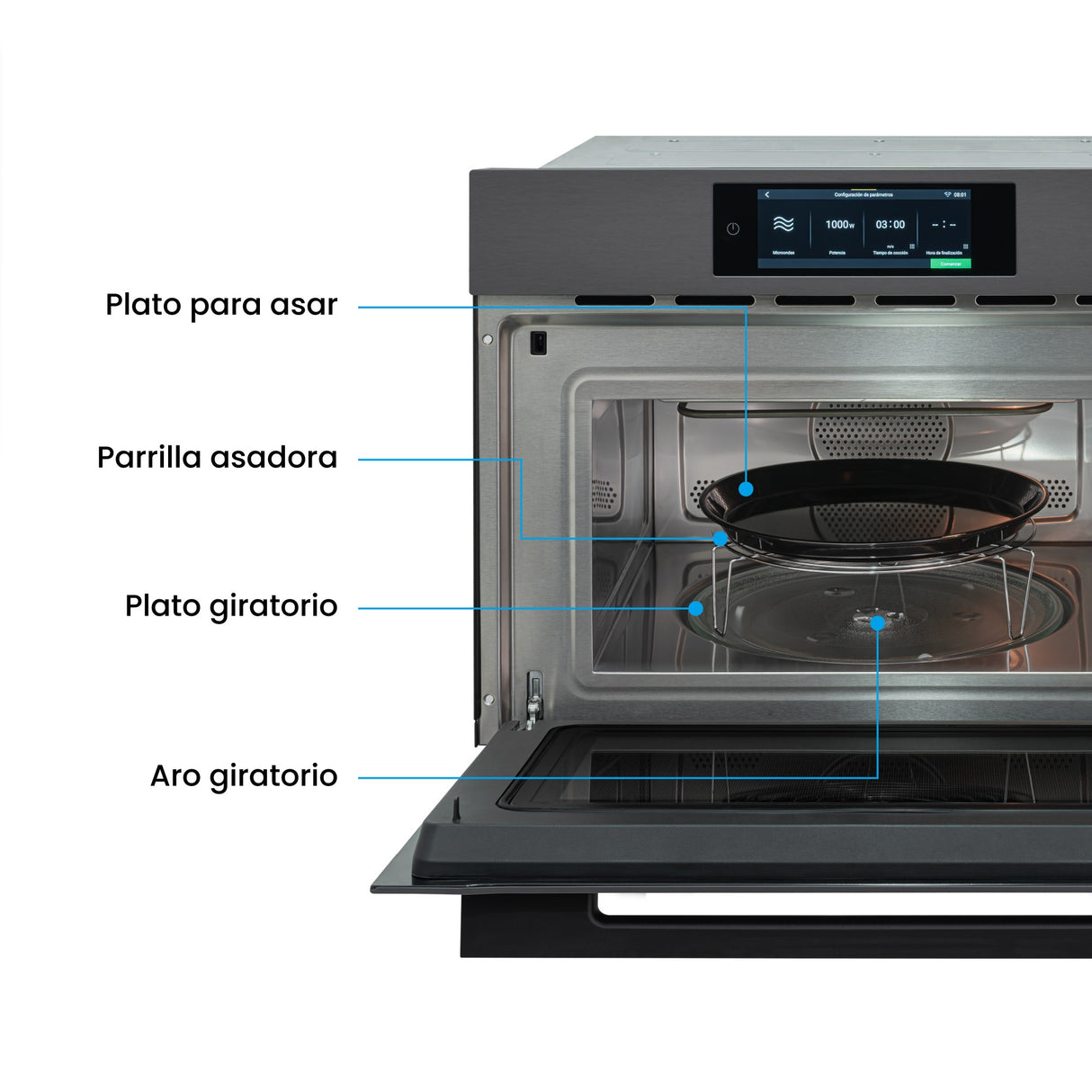 Horno Microondas de Empotrar Challenger Isola Gris Mate 59.5x45.5cm de 35 Litros con Once Funciones Preconfiguradas - HORNOS MICROONDAS | Bylmo