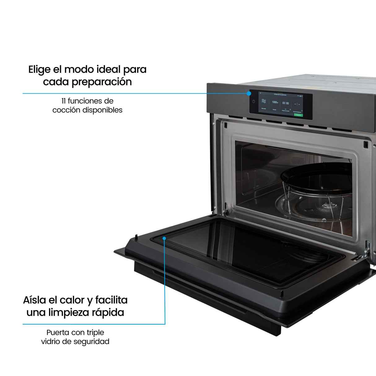 Horno Microondas de Empotrar Challenger Isola Gris Mate 59.5x45.5cm de 35 Litros con Once Funciones Preconfiguradas - HORNOS MICROONDAS | Bylmo