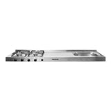 Mesón de Cocina Challenger Gris 150x50cm de Acero Inoxidable con Pozuelo Lado Derecho y con Estufa - MESONES DE COCINA | Bylmo