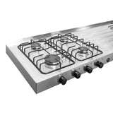 Mesón de Cocina Challenger Gris 150x50cm de Acero Inoxidable con Pozuelo Lado Derecho y con Estufa - MESONES DE COCINA | Bylmo