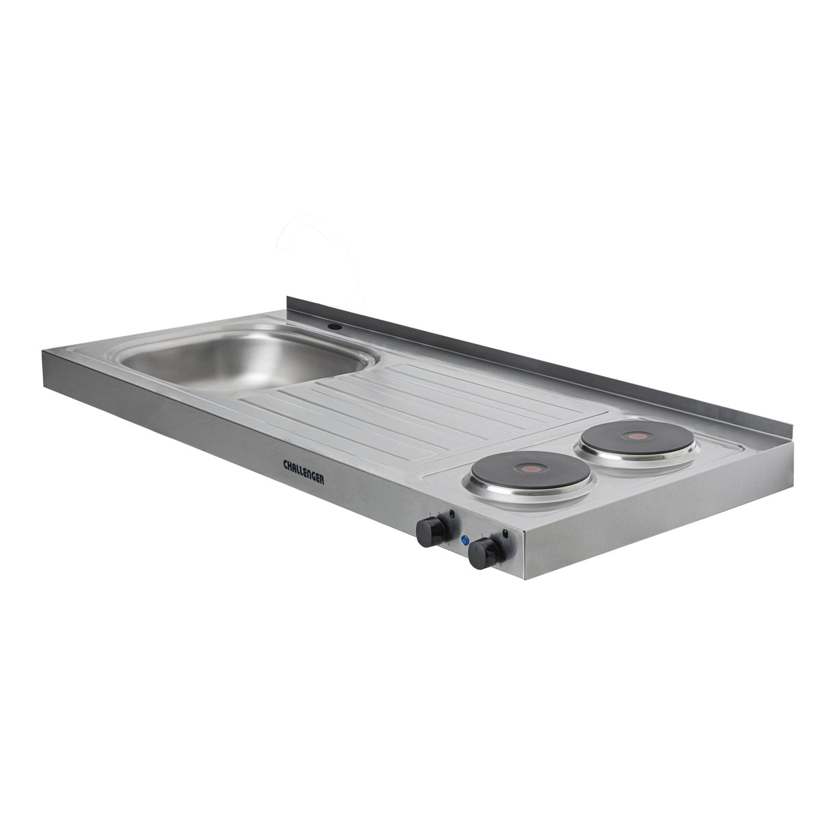 Mesón de Cocina Challenger Gris 120x50cm de Acero Inoxidable con Pozuelo Lado Izquierdo y con Estufa - MESONES DE COCINA | Bylmo