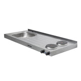 Mesón de Cocina Challenger Gris 120x50cm de Acero Inoxidable con Pozuelo Lado Izquierdo y con Estufa - MESONES DE COCINA | Bylmo