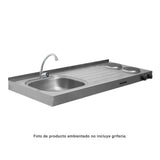 Mesón de Cocina Challenger Gris 120x50cm de Acero Inoxidable con Pozuelo Lado Izquierdo y con Estufa - MESONES DE COCINA | Bylmo