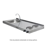 Mesón de Cocina Challenger Gris 120x50cm de Acero Inoxidable con Pozuelo Lado Izquierdo y con Estufa - MESONES DE COCINA | Bylmo