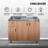 Mesón de Cocina Challenger Gris 120x50cm de Acero Inoxidable con Pozuelo Lado Izquierdo y con Estufa - MESONES DE COCINA | Bylmo