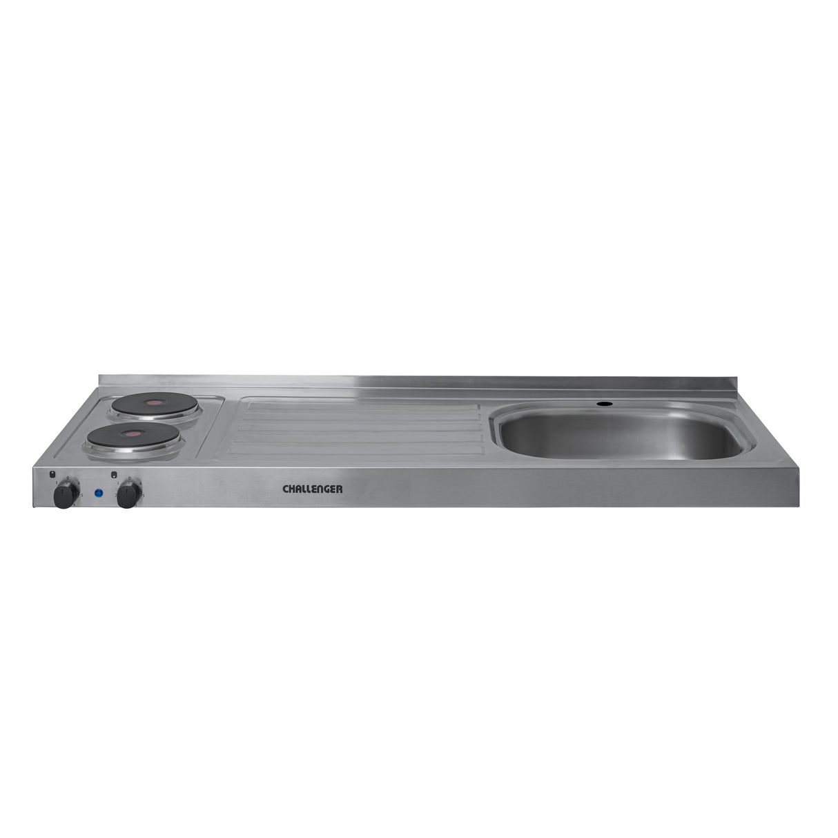 Mesón de Cocina Challenger Gris 120x50cm de Acero Inoxidable con Pozuelo Lado Derecho y con Estufa - MESONES DE COCINA | Bylmo