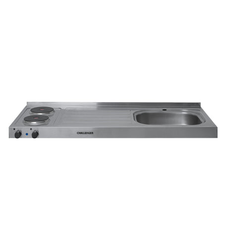 Mesón de Cocina Challenger Gris 120x50cm de Acero Inoxidable con Pozuelo Lado Derecho y con Estufa - MESONES DE COCINA | Bylmo
