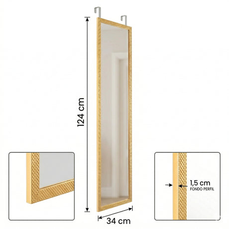 Espejo de Pared Gael Dorado 34x124cm Rectangular con Marco en Poliestireno - ESPEJOS DE PARED | Bylmo
