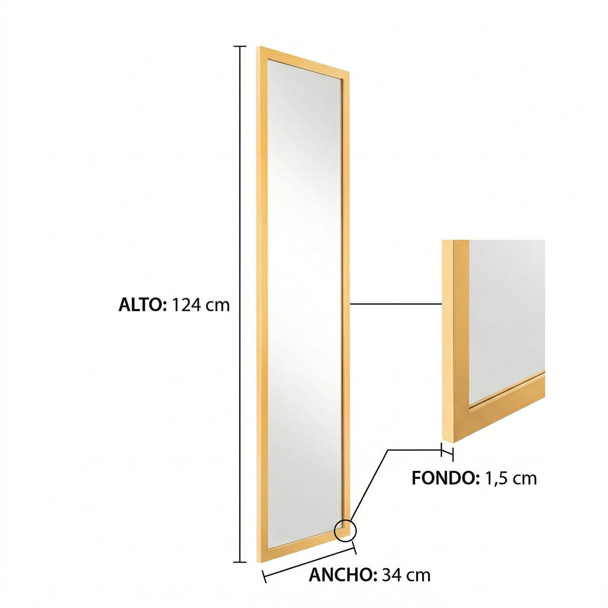 Espejo de Pared Liam Dorado 34x124cm Rectangular con Marco en Poliestireno - ESPEJOS DE PARED | Bylmo