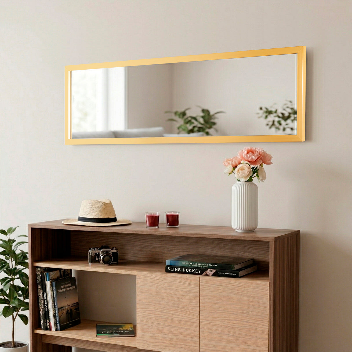 Espejo de Pared Liam Dorado 34x124cm Rectangular con Marco en Poliestireno - ESPEJOS DE PARED | Bylmo