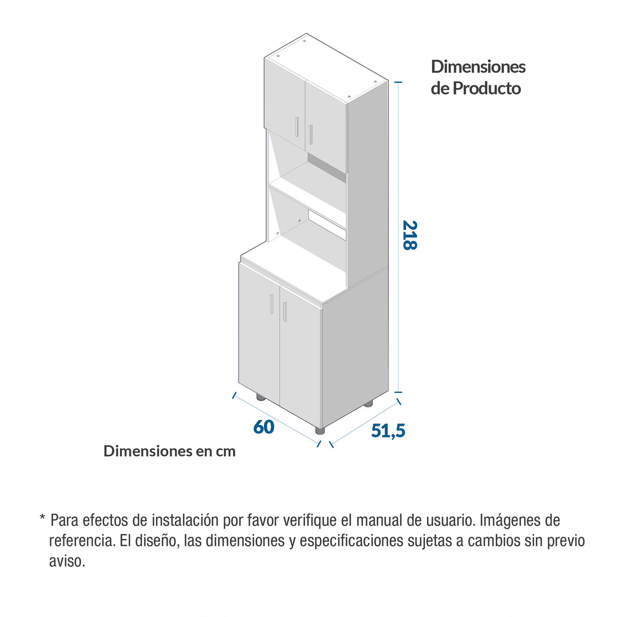 Alacena Challenger Acandi 60x218cm con Dos Puertas y con Espacio para Microondas - ALACENAS Y MUEBLES MICROONDAS | Bylmo