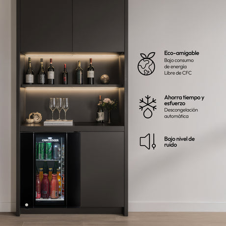 Mini Bar Challenger Negro 42.7x58.4cm Frost de 44 Litros con Iluminación Interna - MINIBAR | Bylmo