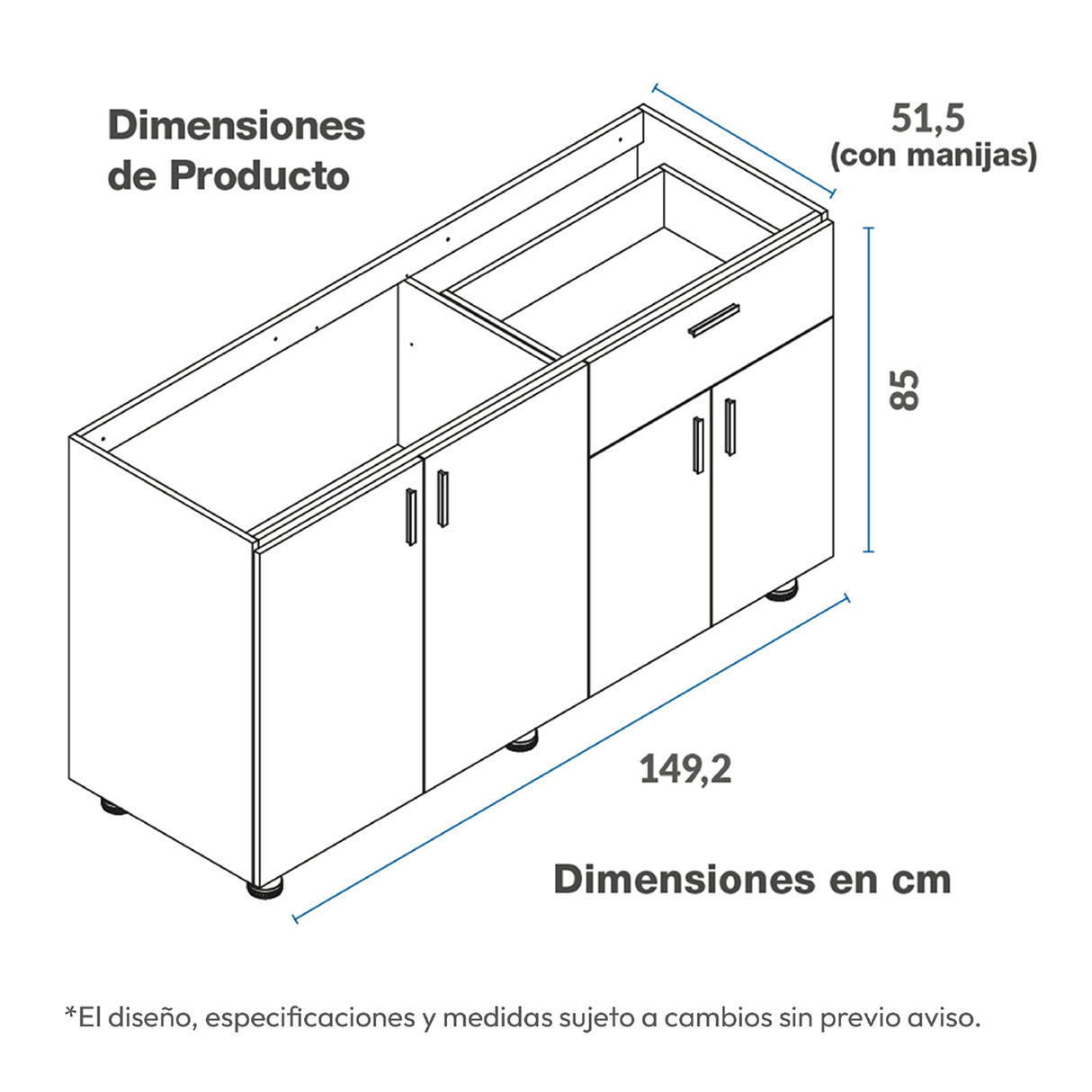 Mueble Inferior de Cocina Challenger Nola 149.2x85cm sin Meson y sin Estufa - MUEBLES INFERIORES DE COCINA | Bylmo